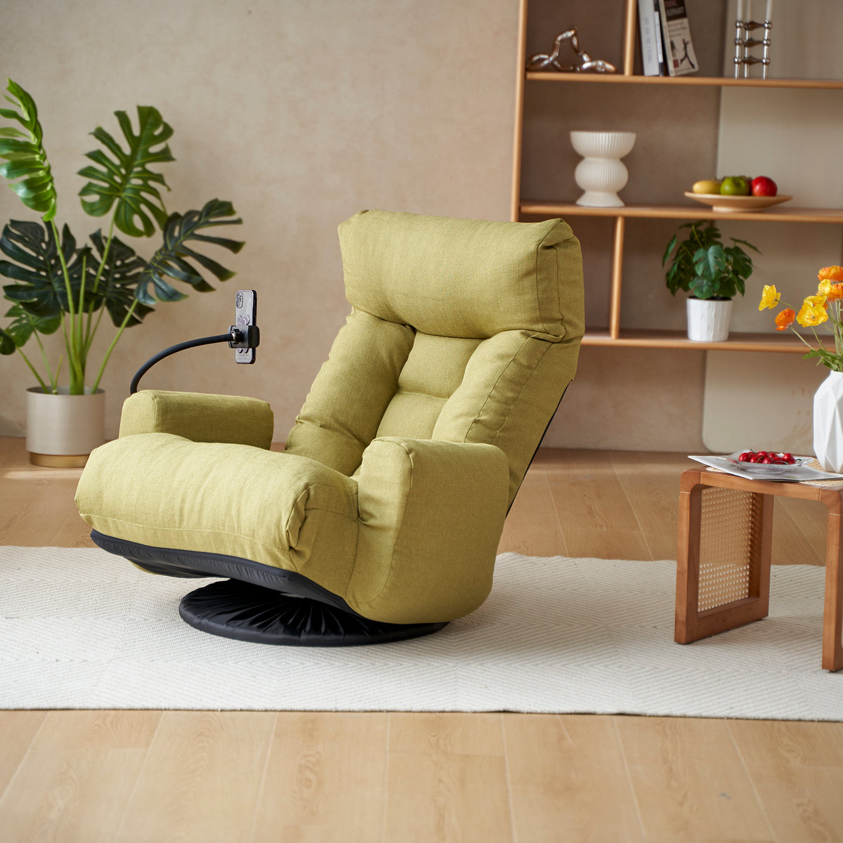 Adjustable Head And Waist, Game Chair, Lounge Chair In The Living Room, 360 Degree Rotatable Sofa Chair,Rotatable Seat Leisure Chair Deck Chair Green Metal Soft Cotton Metal
