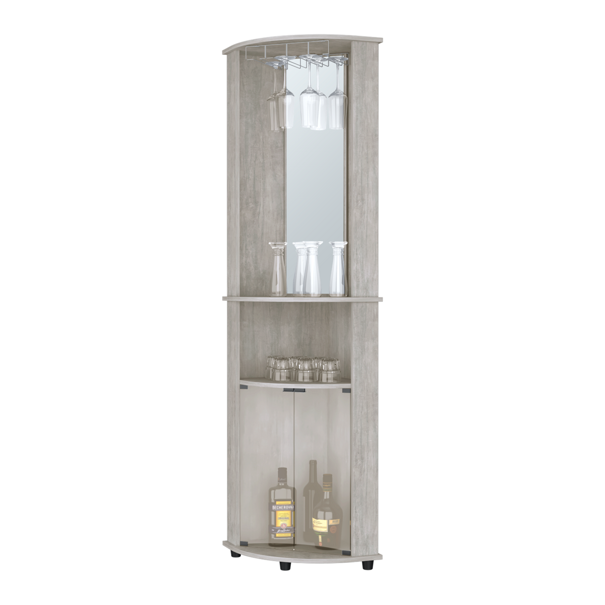 Oregon Corner Bar Cabinet, 3 Tier Shelf With Glass Rack Gray Particle Board Engineered Wood