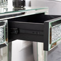 Mirrored Vanity Table Diamond Inlay 2 Drawer Silver Drawer 2 Drawers Bedroom Luxury,Modern Mirrored Finish Mirrored Mdf Glass,Mirror