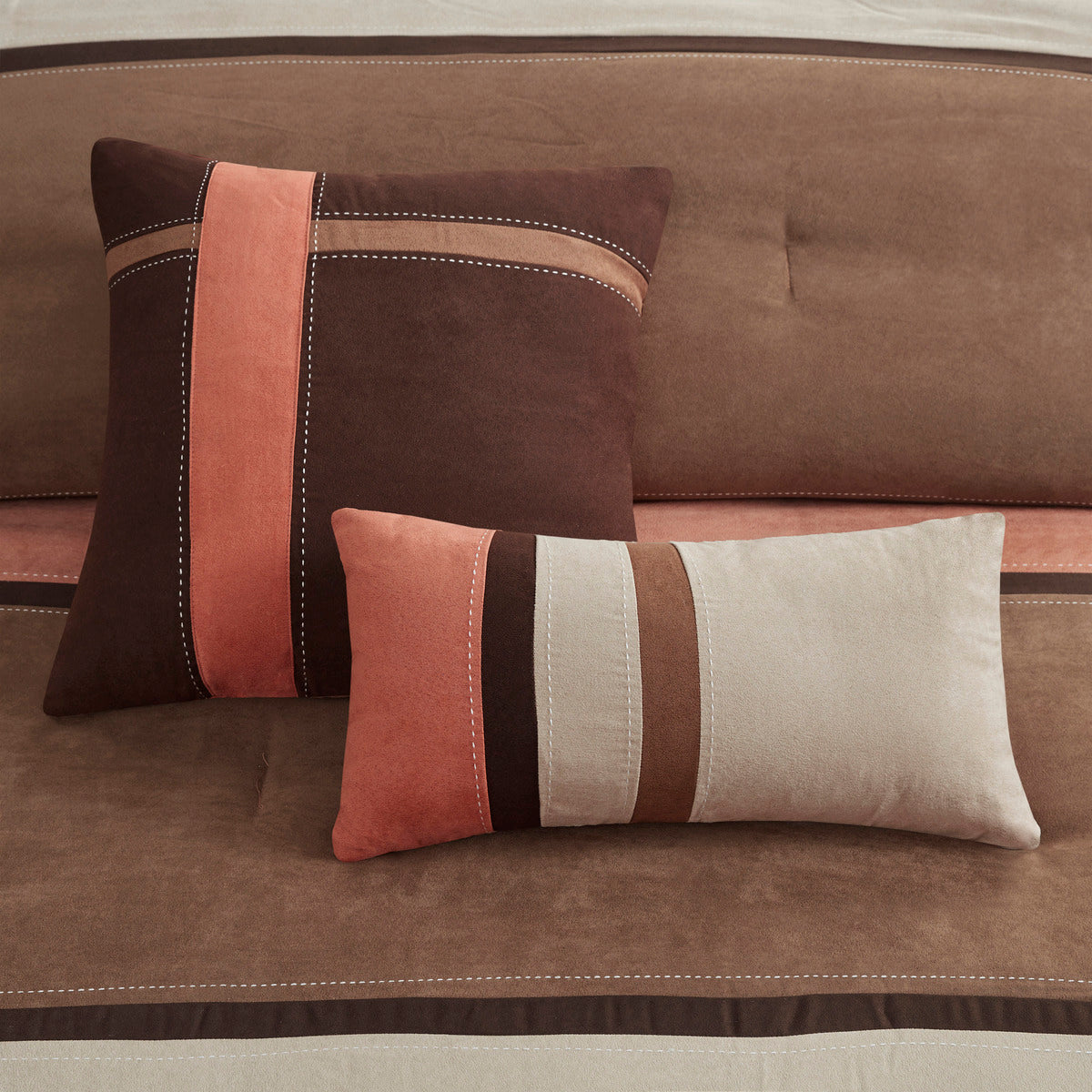 7 Piece Faux Suede Comforter Set Coral Queen Queen Coral Polyester