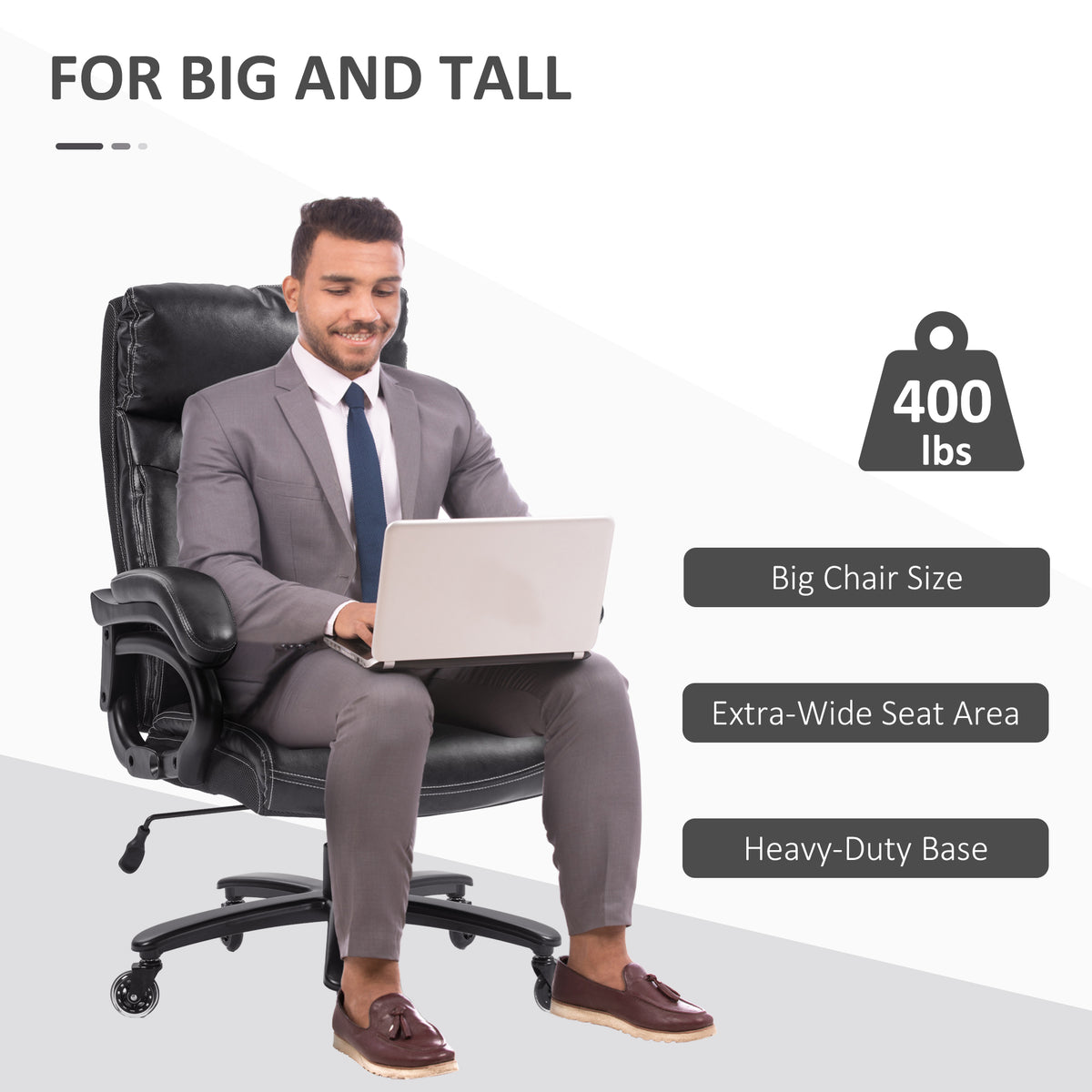 Vinsetto Heavy Duty Pu Leather Office Chair Hold Up To 400Lb, Black Black Pu Leather