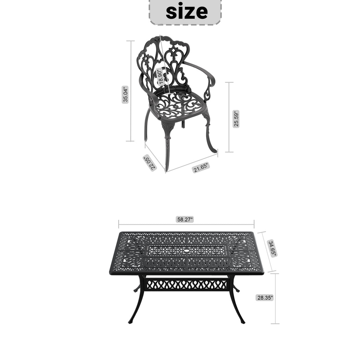 Cushions In Random Colors 7 Piece Set Of Cast Aluminum Patio Furniture With Cushions Yes Dining Set Black Seats 6 Rust Resistant Frame Water Resistant Cushion Garden & Outdoor Complete Patio Sets Aluminium