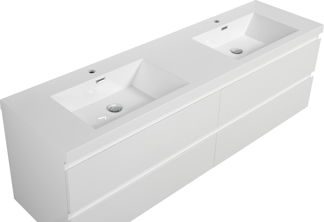 72" Bathroom Vanity Countertop Only, Single Hole Cabinet Top White, 24V11Pb72 Glossy White Resin