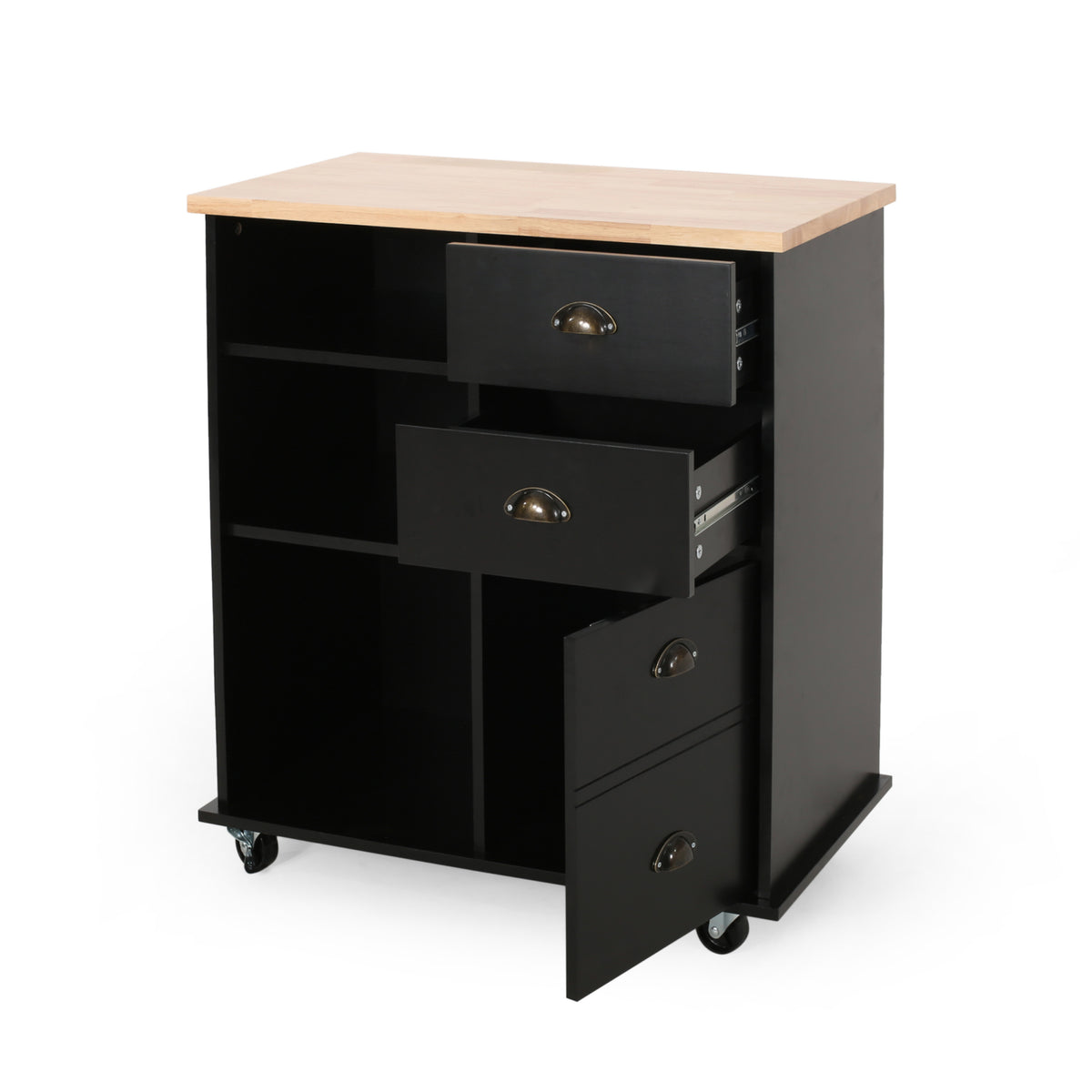 Provence Kitchen Cart With 2 Drawers 1 Door Black Wood
