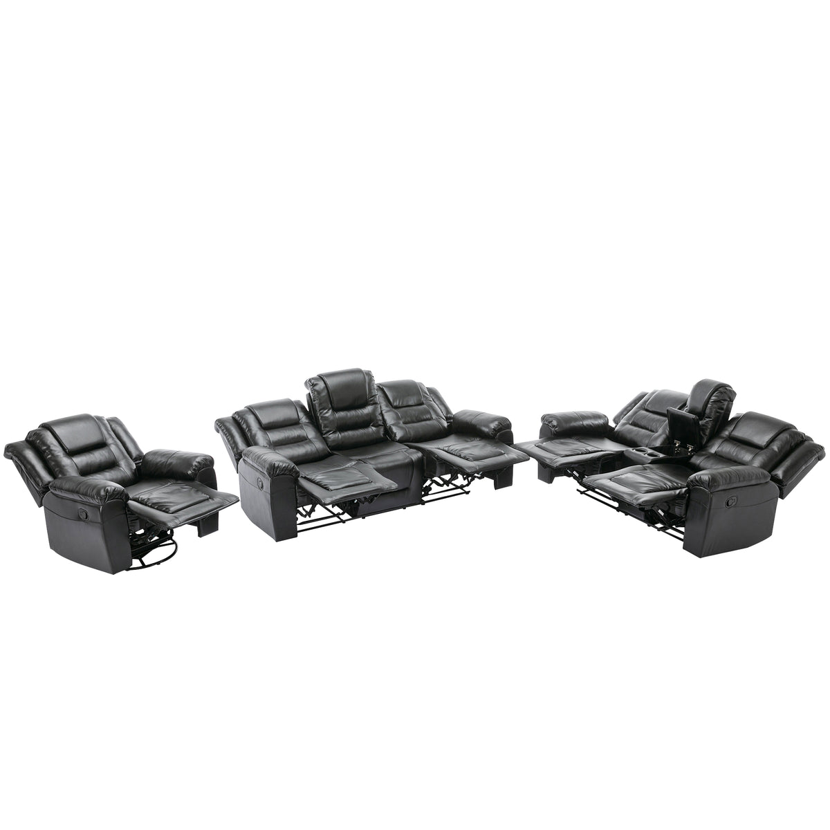 Home Theater Recliner Set Manual Recliner Chair With Wide Armrest, Two Built In Cup Holders For Living Room,Bedroom, Black Old Sku:Sg000760Aab Black Foam Pu Leather