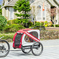 Aosom 2 In 1 Pet Bike Trailer For Small Dogs, Road Visibility Bicycle Stroller, Weather Strong Bike Wagon Trailer Sidecar Attachment, Red Red Steel