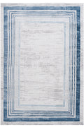 5X7 Blue Ivory Bordered Non Shedding Living Room Bedroom Dining Home Office Stylish And Stain Resistant Area Rug Blue Polyester