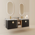 60 Inch Soft Close Doors Bathroom Vanity With Sink, And A Small Storage Shelves.Bvc06360Bct Black Chestnut Bathroom Wall Mounted Modern Plywood