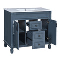 36'' Bathroom Vanity With Top Sink, Modern Bathroom Storage Cabinet With 2 Soft Closing Doors And 2 Drawers, Single Sink Bathroom Vanity Blue Bathroom Modern Solid Wood Mdf Ceramic,Solid Wood Mdf