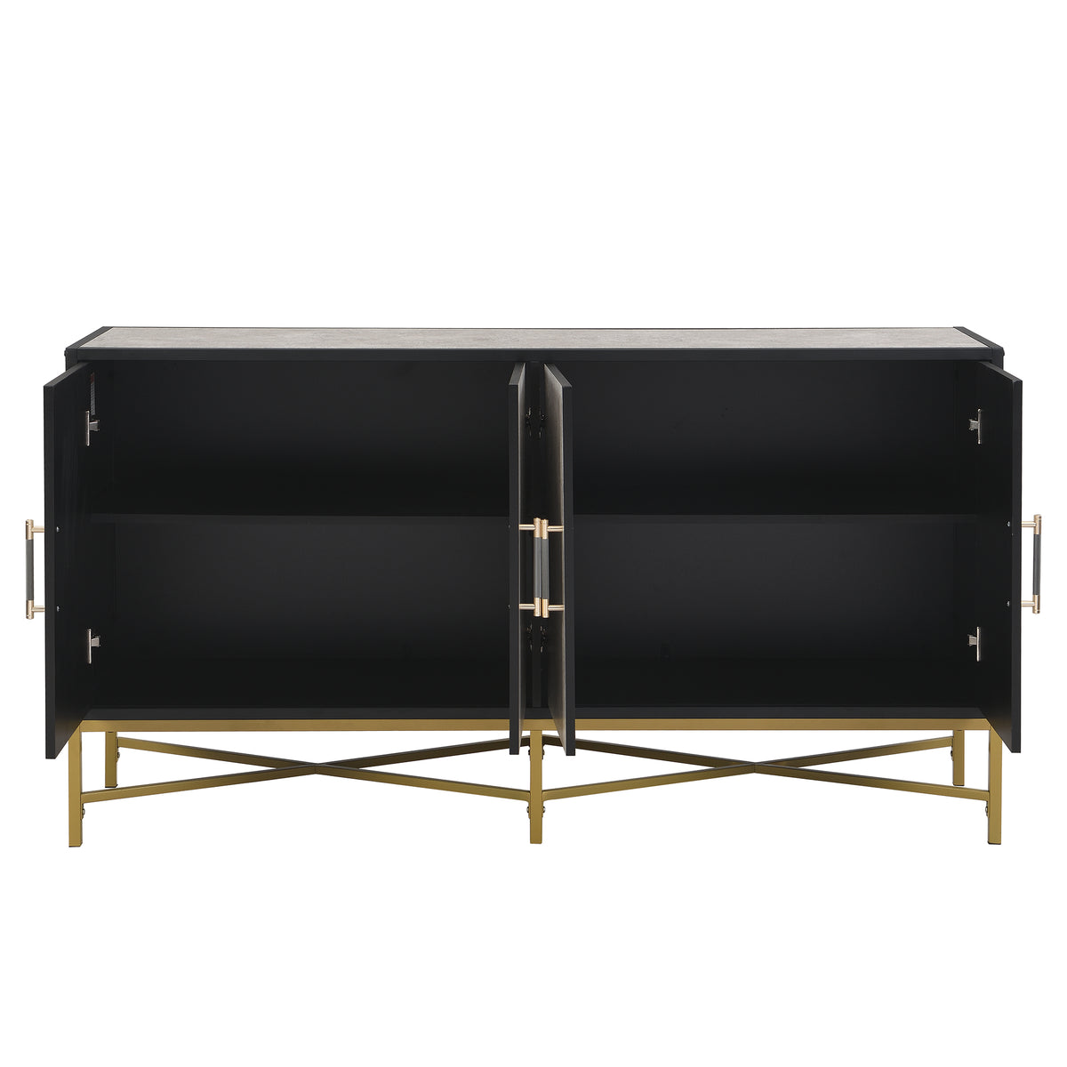Distinctive Features Of Four Door Sideboard With Metal And Cross Leg Design,Suitable For Living Rooms,Entrance And Study Antique Gray American Design Mdf