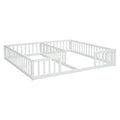 Double Twin Floor Bed With Fence, Guardrails, Without Door, White Twin White American Design Pine