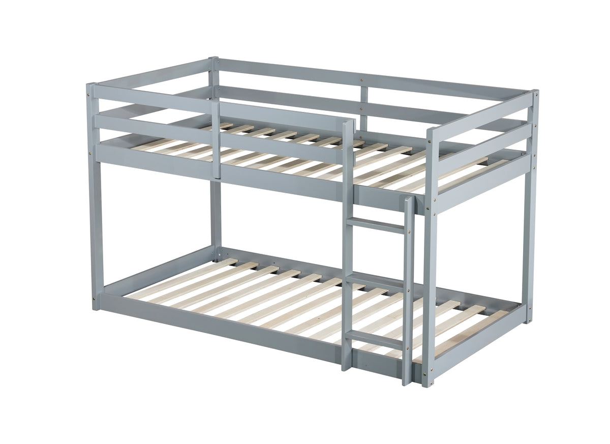 Solid Woodensolid Rubber Wooden Twin Over Twin Loft Bed With Ladder ,Upper And Bottom Bed Platforms Crafted With Strengthened Slats ,Grey Twin Grey Rubber Wood