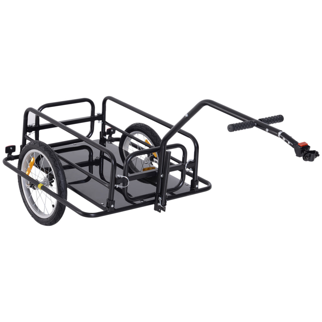 Aosom Bike Cargo Trailer, Bicycle Trailer, Heavy Duty Bike Wagon Cart, Foldable Compact Storage, With Universal Hitch, 16" Wheels, 88 Lbs. Capacity, Black Black Steel