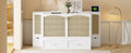 Full Size Murphy Bed Wall Bed With Drawer And Rattan Decoration With 2 Storage Cabinets, One Set Of Sockets & Usb Ports, Pulley Structure Design, White Full White Plywood