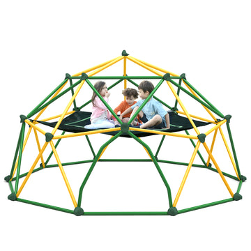 13Ft Geometric Dome Climber Play Center, Kids Climbing Dome Tower With Hammock, Rust & Uv Resistant Steel Supporting 1000 Lbs Yellow Metal
