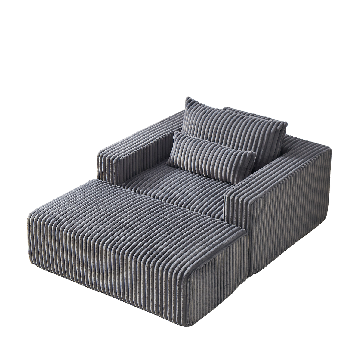 75 Inch Corduroy Sponge Sofa Lounge Chair With Removable Footrest,No Assembly Required,Fluffy Modern Sleeper Chair For Indoor Living Room Bedroom Grey Foam Corduroy 1 Seat