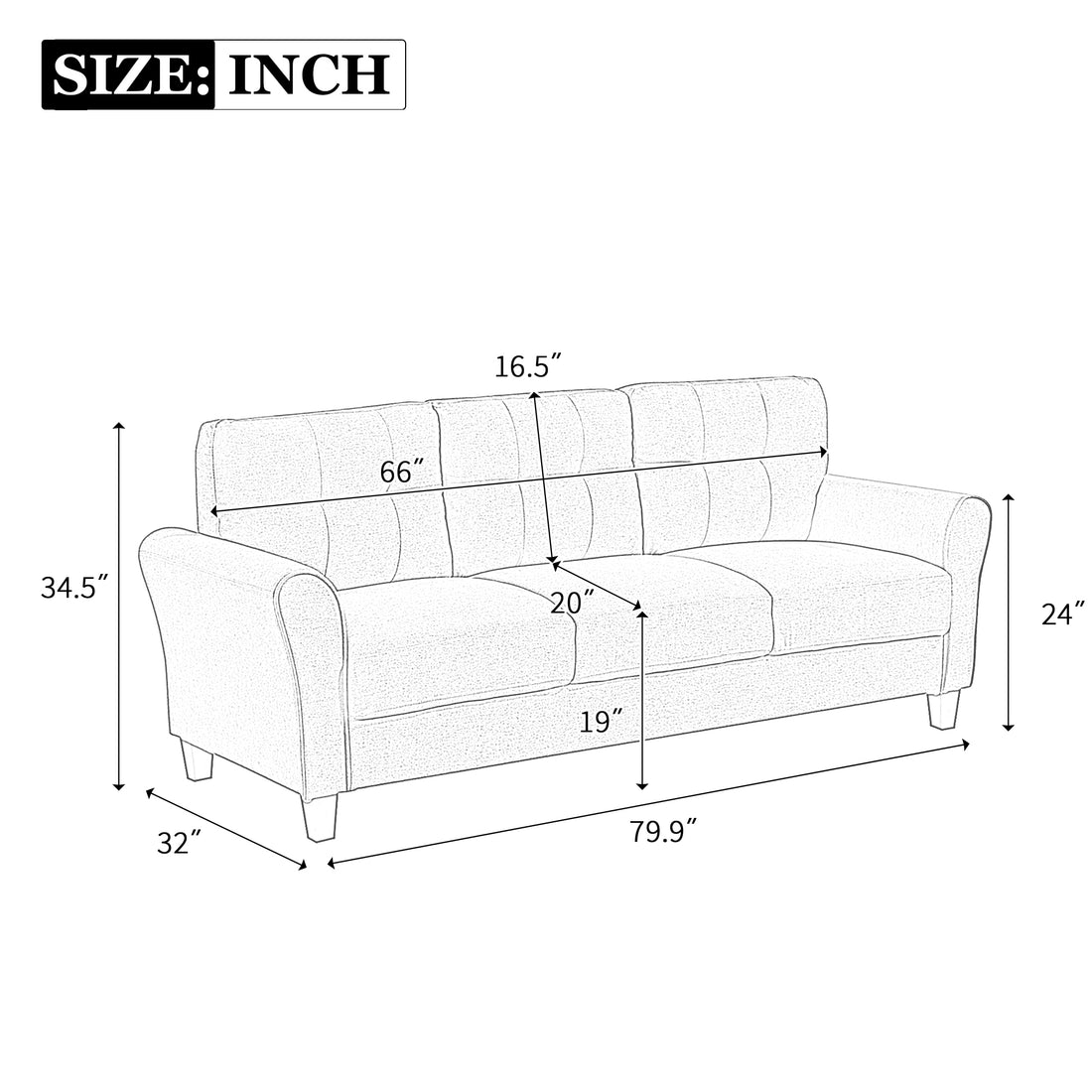 79.9" Modern Living Room Sofa Linen Upholstered Couch Furniture For Home Or Office ,Light Grey*Blue, 3 Seat,Old Sku:Wf288519Aac Light Grey Blue Foam Linen 3 Seat