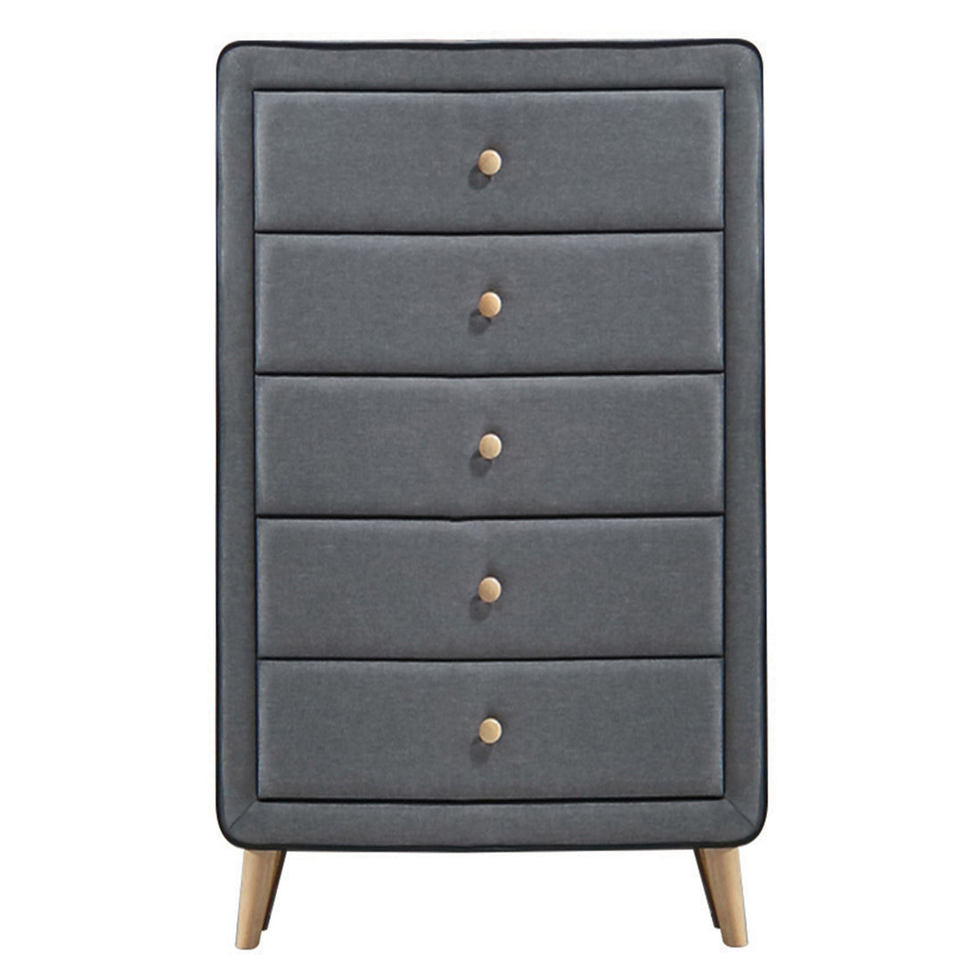 Light Grey Upholstered 5 Drawer Chest Light Grey Bedroom Mid Century Modern Wood Fabric