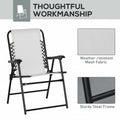 Outsunny Set Of 2 Patio Folding Chairs, Outdoor Bungee Sling Chairs W Armrests, Portable Lawn Chairs For Camping, Garden, Pool, Beach, Backyard, Cream White White Steel