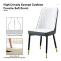 Table And Chair Set.A Morden Table With White Imitation Marble Patterned Stone Burning Tabletop With Golden Metal Legs.Paried With 4 Chairs With Pu Leather Backrest And Black Metal Legs. Black,White Gold Seats 4 Metal,Sintered Stone