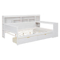 Wooden Full Size Daybed With Storage Shelves, Multi Functional Bed With Two Storage Drawers And Study Desk, Antique White Old Sku: Hl000089Aak Full Antique White Wood