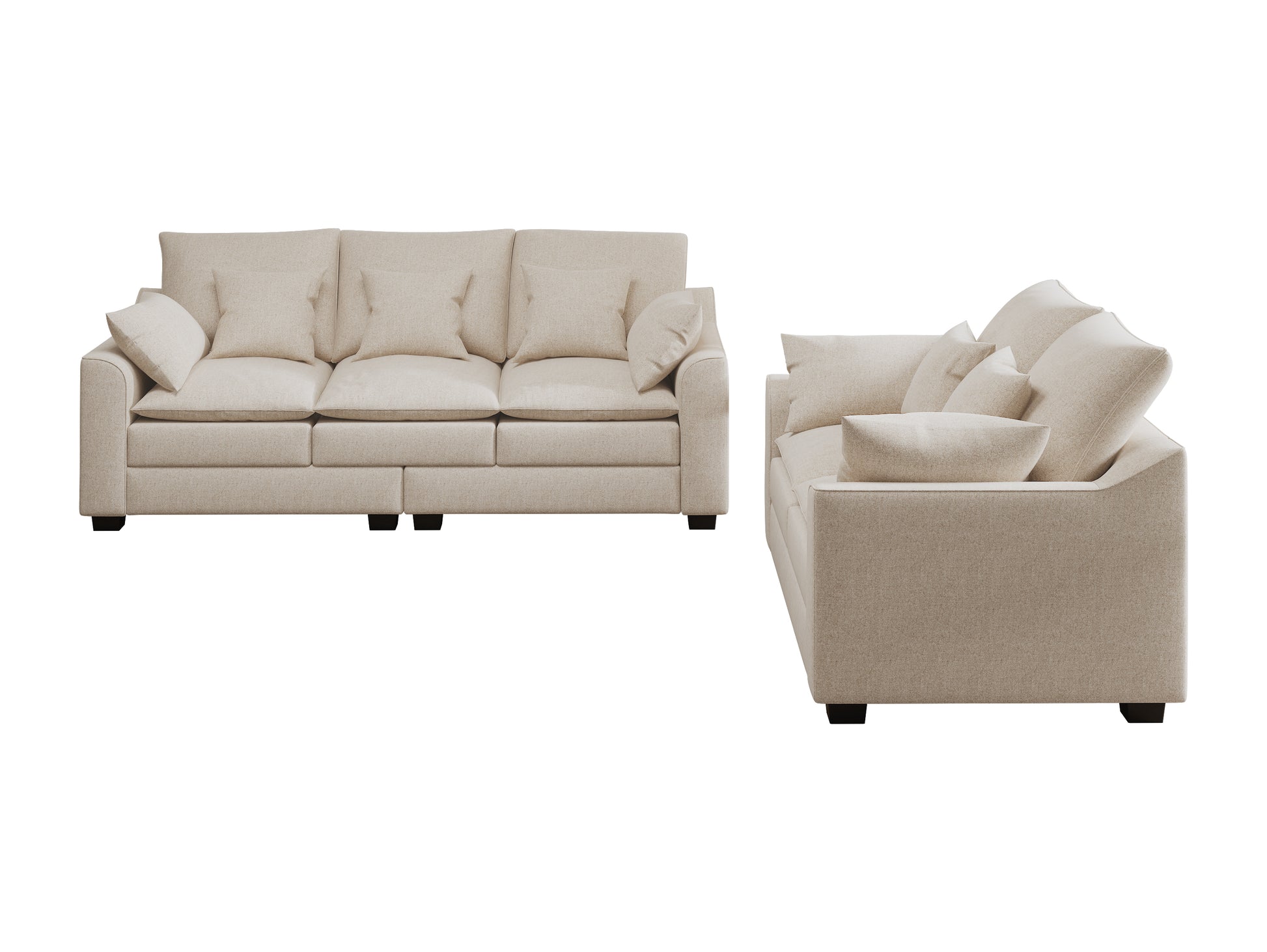 2 Pieces Sofa Couch 3 Seater And Loveseat With Pillows Polyester Upholstered Duck Down Filled Cushion Sofa Set For Living Room Apartment,Beige Beige Polyester Wood Primary Living Space Soft Cushion Back Foam Polyester 5 Seat