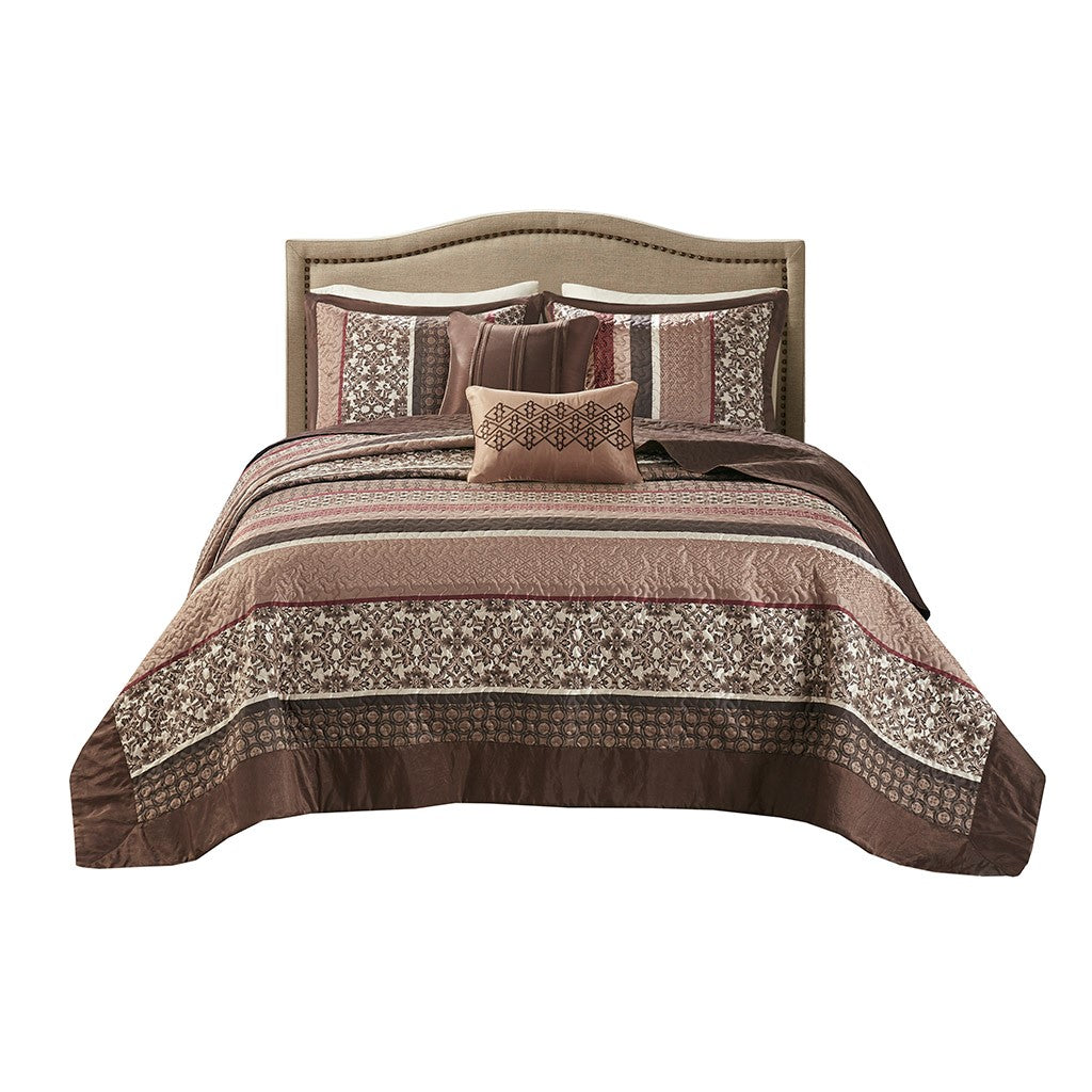 5 Piece Reversible Jacquard Bedspread Set Red Queen Queen Red Cotton