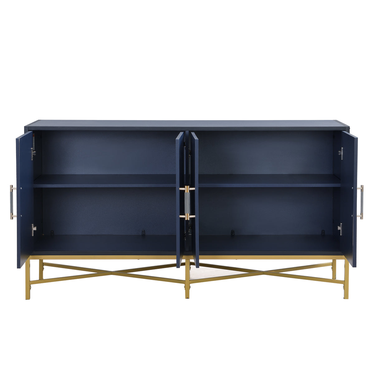 Distinctive Features Of Four Door Sideboard With Metal And Cross Leg Design,Suitable For Living Rooms,Entrance And Study Navy Blue American Design Mdf