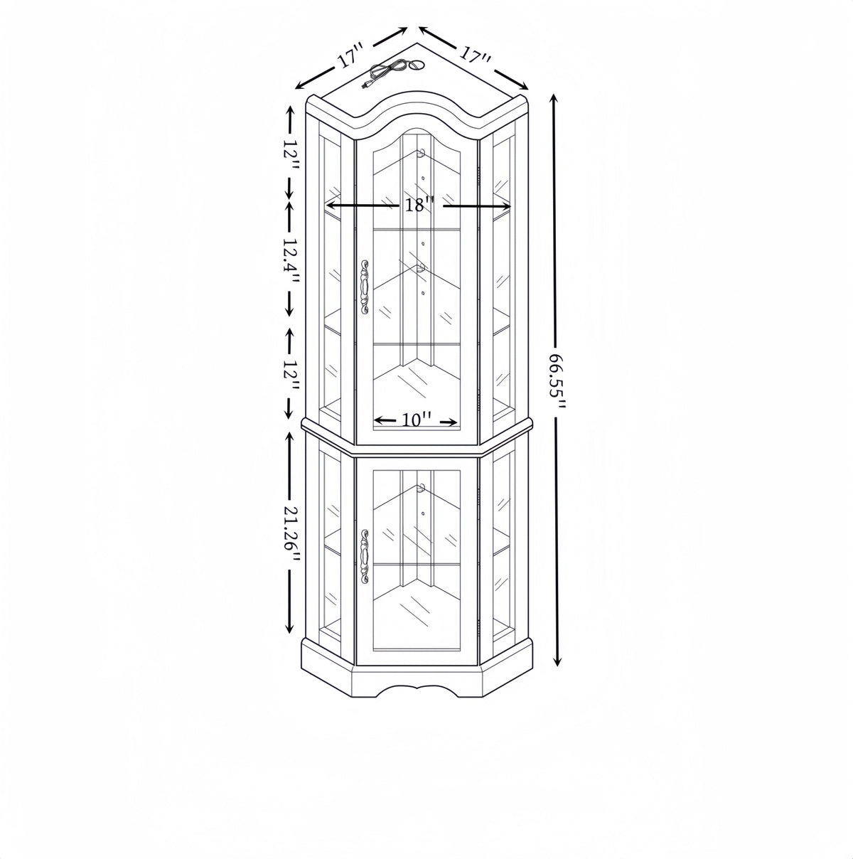 Curio Cabinet Lighted Glass Display Curio Cabinet W Tempered Glass Doors And Shelves, Crown Corner Cabinet With Bulb, Corner Storage Decoration For Living Room And Bedroom Cherry Cherry Mdf