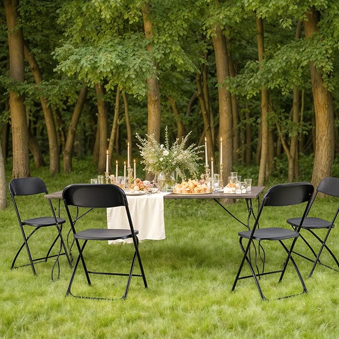 10 Pcs Folding Chair Plastic, Foldable Stackable Portable Seat With Metal Frame 330Lb Capacity, Outdoor Indoor Commercial For Party, Wedding, Event, Office, Patio, Picnic, Kitchen, Black Black