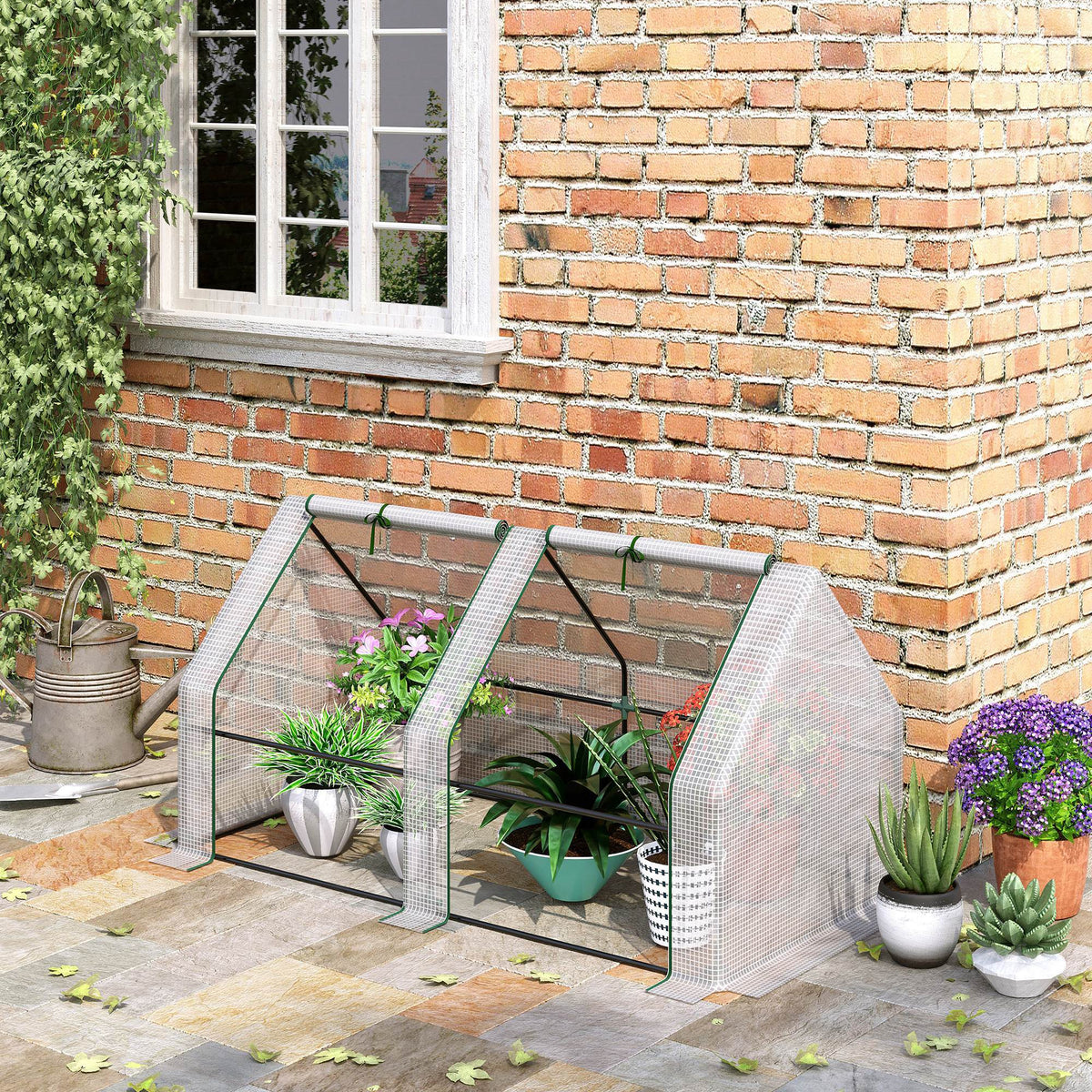 Outsunny 6' X 3' X 3' Portable Mini Greenhouse Outdoor Garden With Large Zipper Doors And Water Uv Pe Cover, White White Plastic