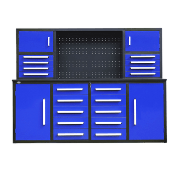 7' Garage Storage Cabinet With Workbench 18 Drawers & 4 Cabinets & Pegboard Blue Steel