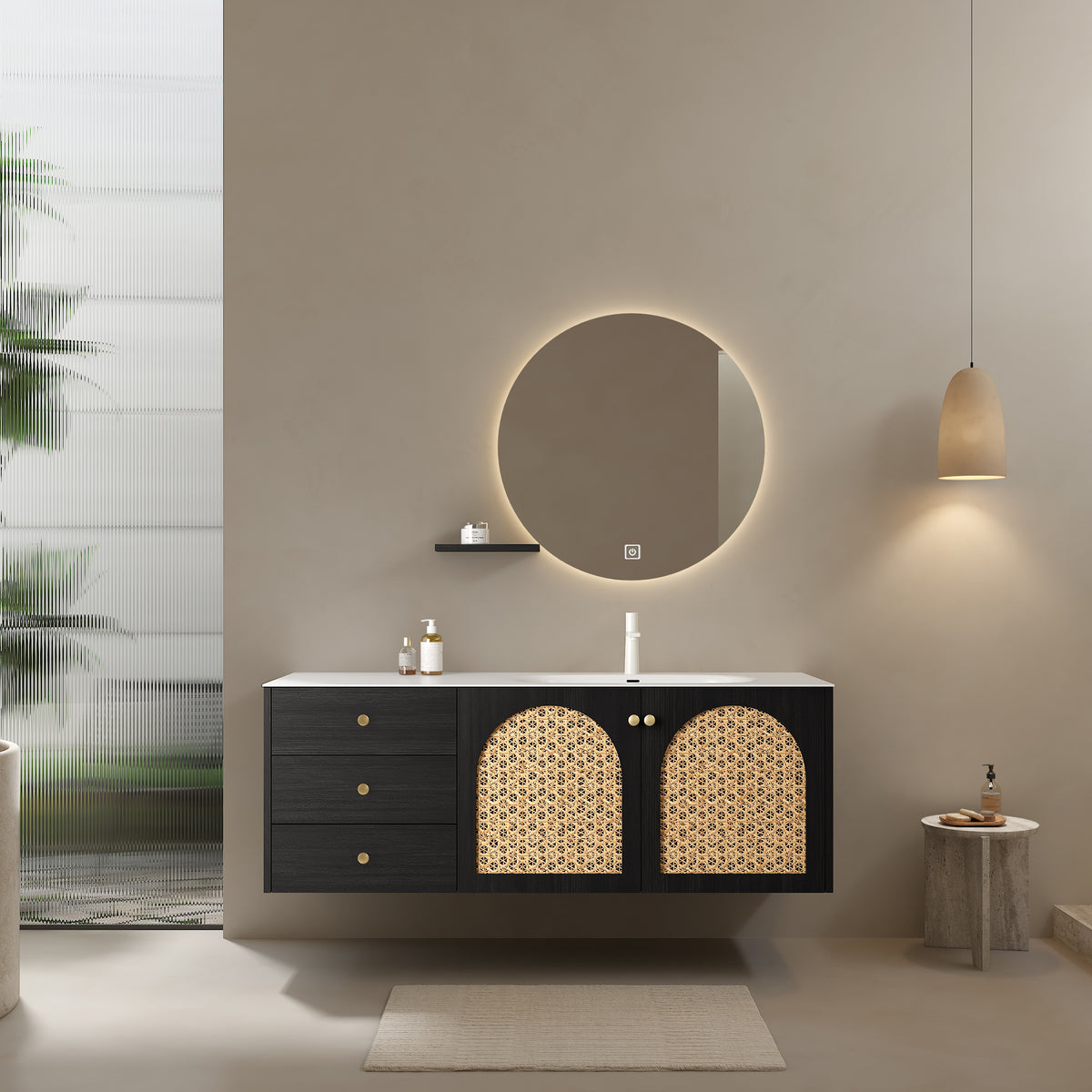Manon 60" Bathroom Vanity With Sink, Wall Mounted Plywood Storage Cabinet, 3 Soft Closing Drawers And 2 Doors, White Aluminum Nano Alloy Integrated Basin Without Faucet, Pre Assembled, Dark Oak Dark