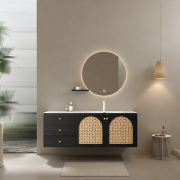 Manon 60" Bathroom Vanity With Sink, Wall Mounted Plywood Storage Cabinet, 3 Soft Closing Drawers And 2 Doors, White Aluminum Nano Alloy Integrated Basin Without Faucet, Pre Assembled, Dark Oak Dark