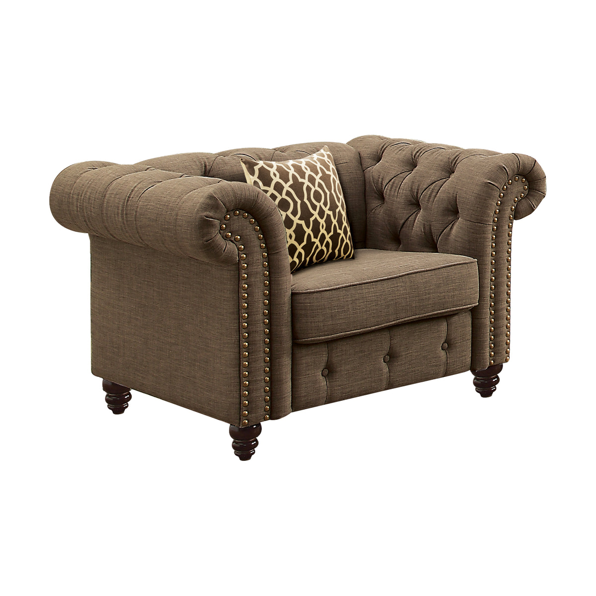 Brown Tufted Accent Chair With Pillow Brown Primary Living Space Wood Fabric