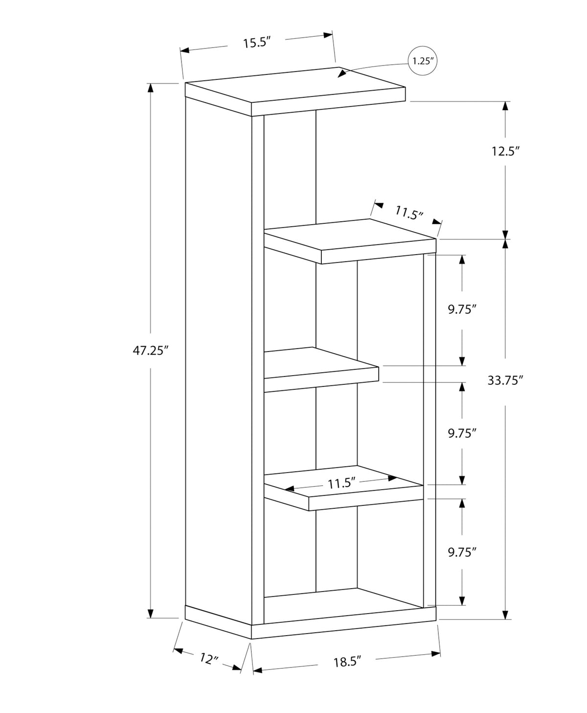 Bookshelf, Bookcase, Etagere, 4 Tier, 48"H, Office, Bedroom, Brown Laminate, Contemporary, Modern Taupe Particle Board
