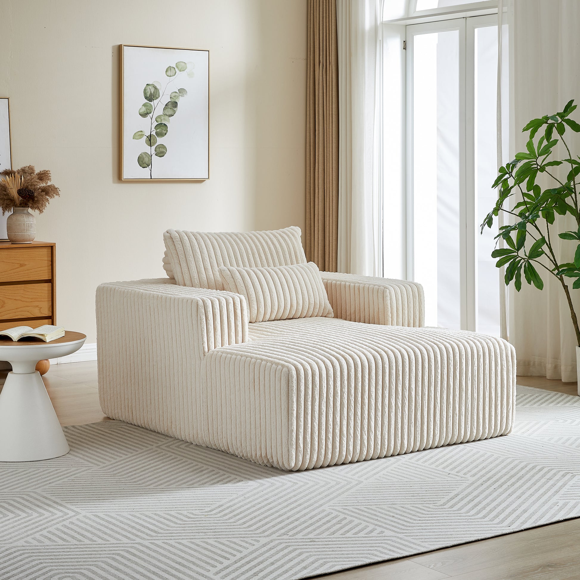 62.5 Inch Corduroy Sponge Sofa Lounge Chair,No Assembly Required,Fluffy Modern Sleeper Chair For Indoor Living Room Bedroom Beige Foam Corduroy 1 Seat