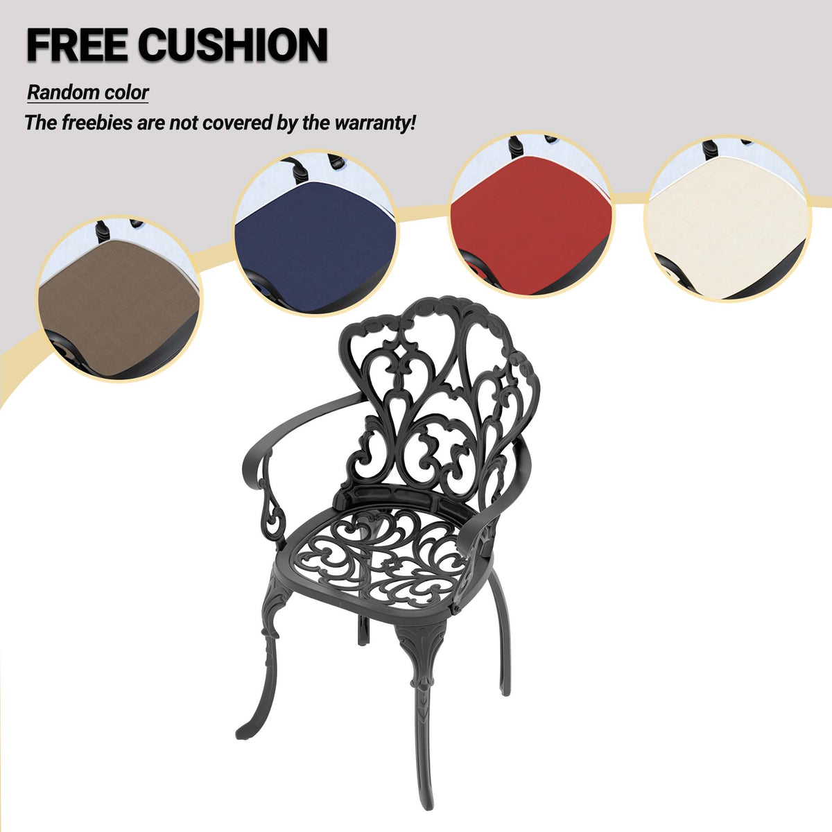 Cushions In Random Colors 5 Piece Set Of Cast Aluminum Patio Furniture With Cushions Yes Dining Set Black Seats 4 Rust Resistant Frame Water Resistant Cushion Garden & Outdoor Complete Patio Sets