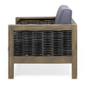 Outdoor Acacia Wood Club Chair With Wicker Accents, Gray Mixed Gray Brown, 30.25