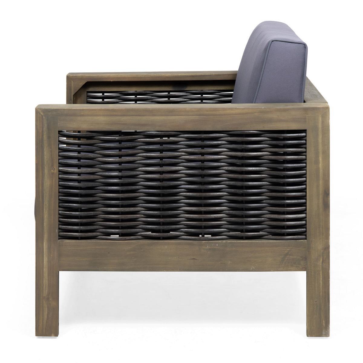 Outdoor Acacia Wood Club Chair With Wicker Accents, Gray Mixed Gray Brown, 30.25"D X 27.5"W X 23.75"H Gray Acacia Wood