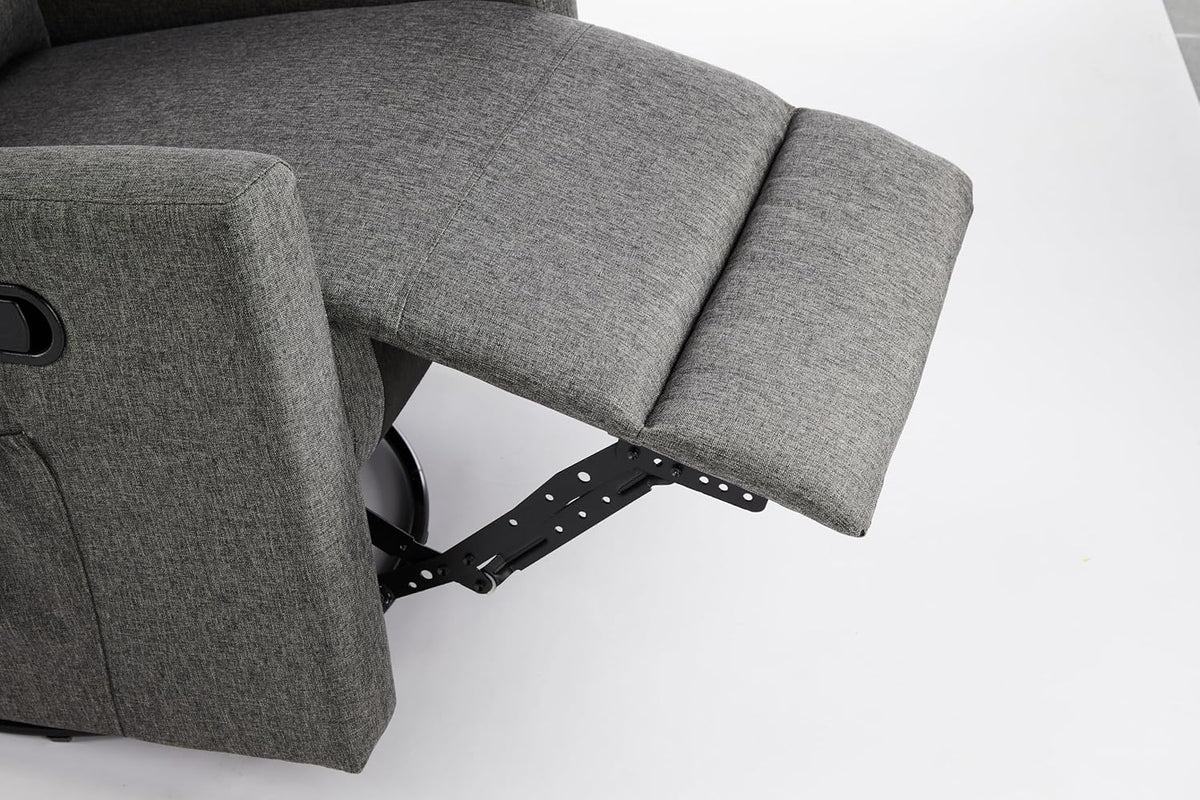 Rocking Recliner Chair With Large Footrest, Stain Resistant Faux Leather Recliner Rocker, Single Sofa Recliner For Living Room, Office, High Back, Upholstered Deep Seat, Grey Grey Metal