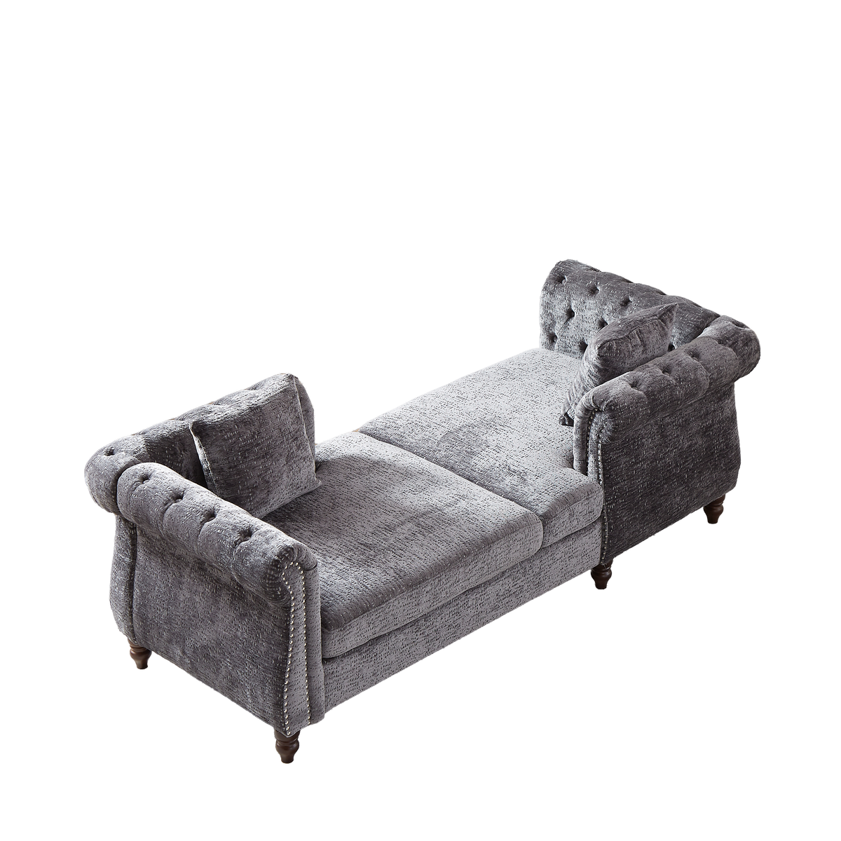 81 Inch Chenille Face To Face Chaise Lounge With Two Pillows,Nailhead Trim,Button Tufted Design And Rolled Arms For Lounge, Living Room And Office Grey Chenille 1 Seat