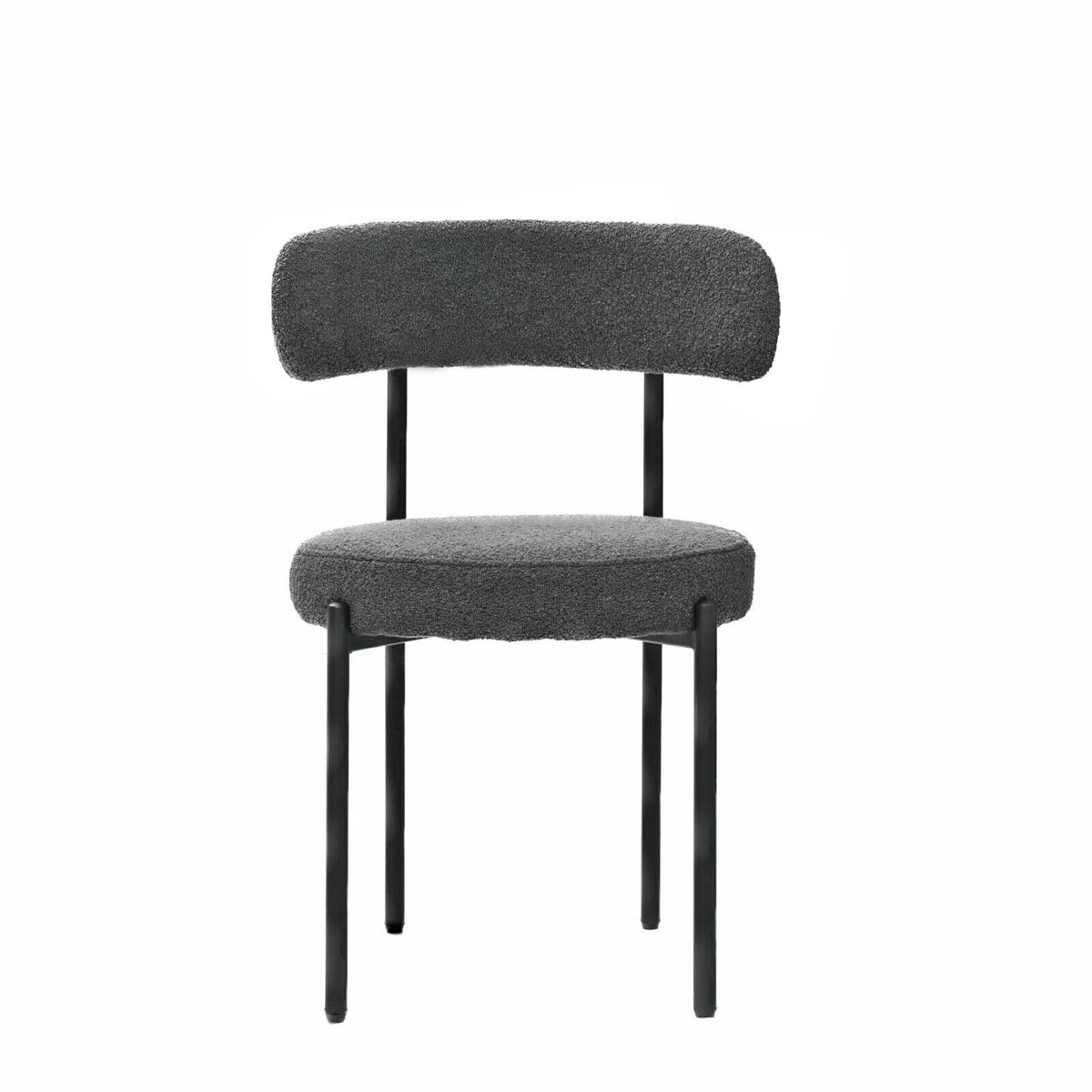 Grey Boucle Dining Chairs Set Of 2,Mid Century Modern Curved Backrest Chair,Round Upholstered Kitchen Chairs Metal Grey Dining Room Round Modern Velvet