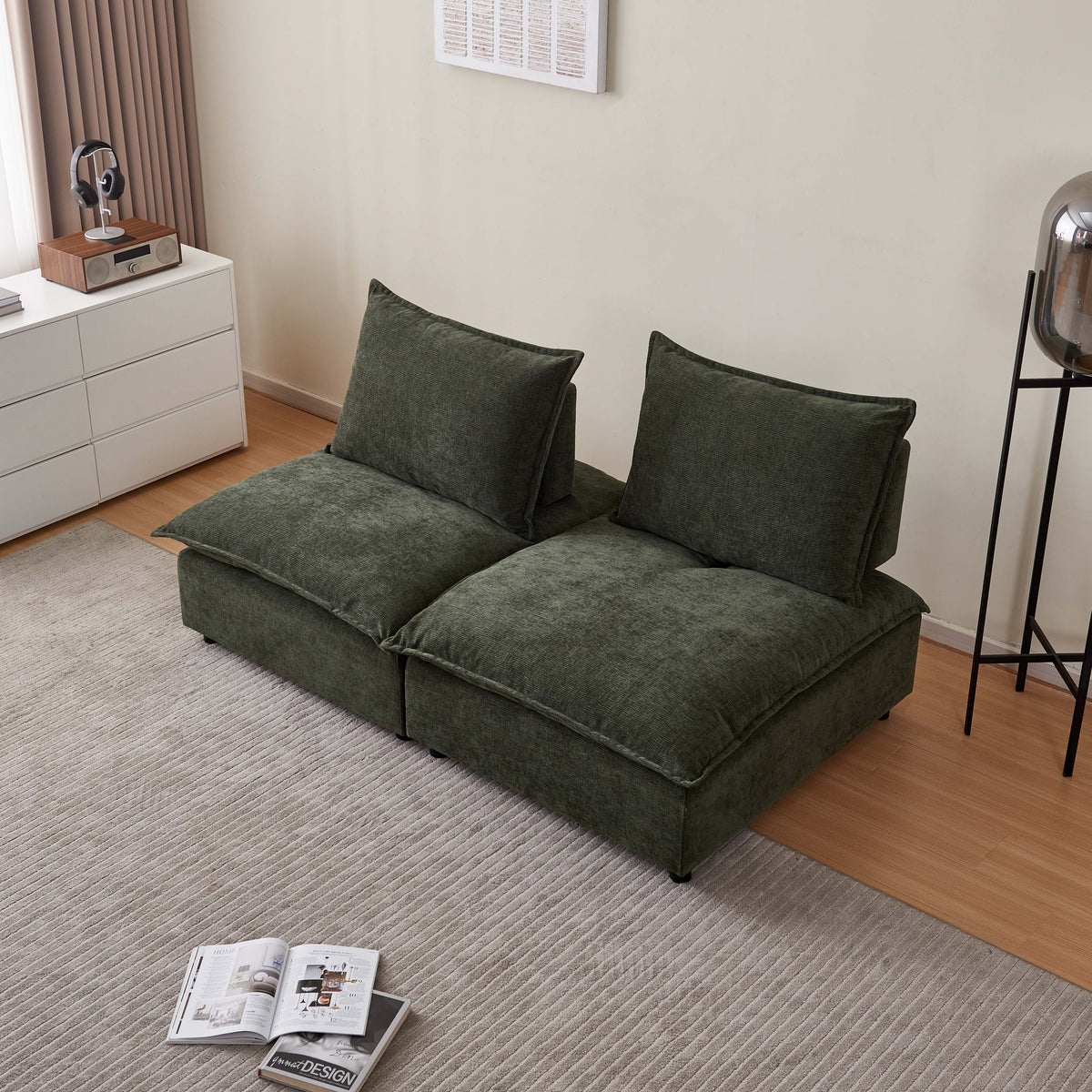 Mid Century Modern 3 Seater Sofa Couch For Living Room Modular Sectional Armless Sofa, Ultra Soft Chenille Fabric, Sturdy Frame, Comfortable And Stylish Furniture Green Foam Chenille 3 Seat
