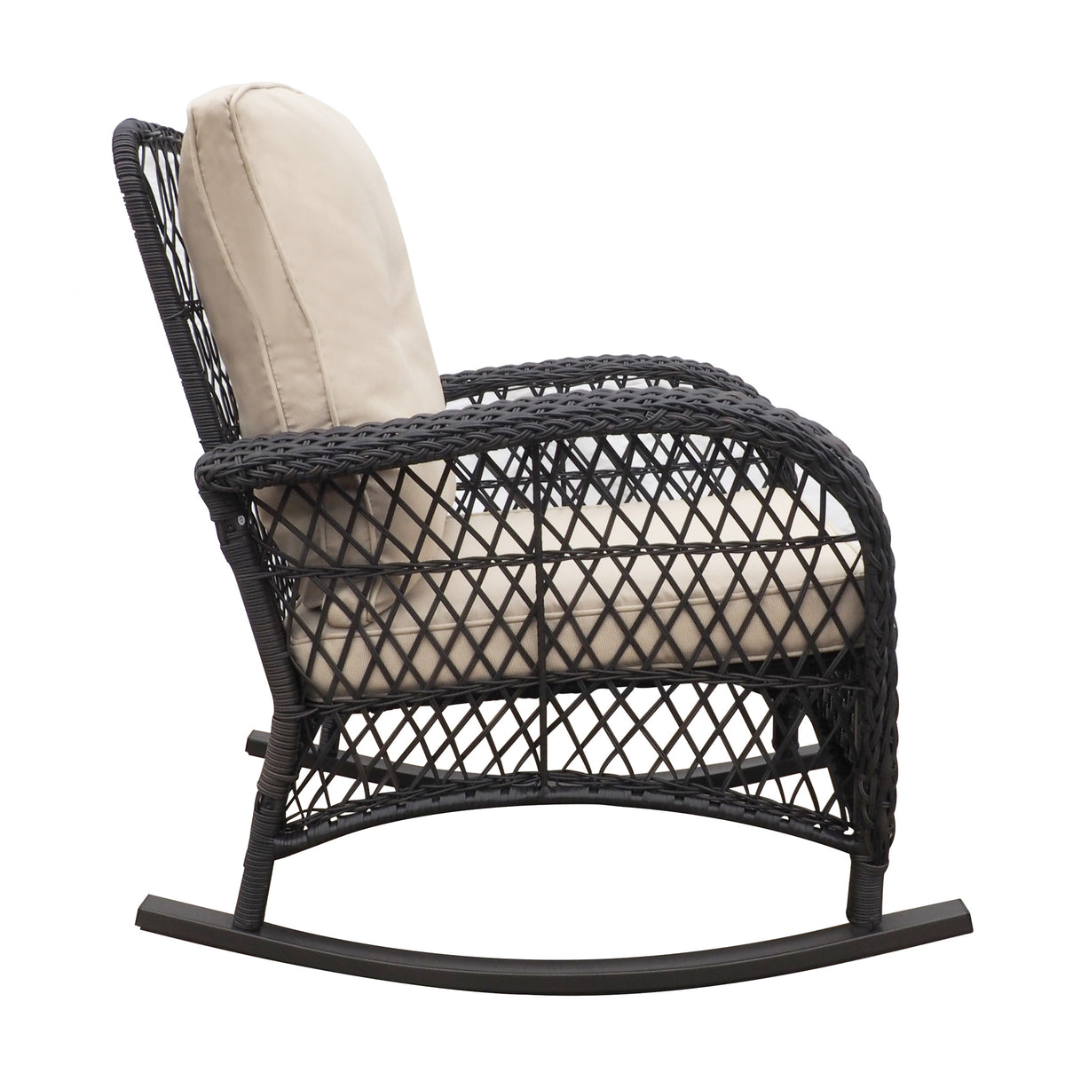 Garden Rocking Chair,Outdoor Rattan Rocker Chair With All Weather Hand Woven Resin Wicker, Patio Relaxing Lounge Furniture With Powder Coated Metal Frame For Backyard,Porch Yes Rocker & Glider Brown