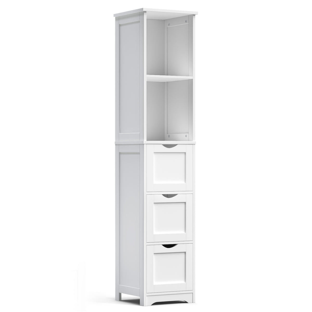 Bathroom Tall Storage Cabinet, Slim Free Standing Cabinet With 3 Drawers And 2 Shelves,Floor Cabinet For Small Space, 11.8" D X 12.6" W X 57.5" H, White Ameican White Oak Rubber Wood