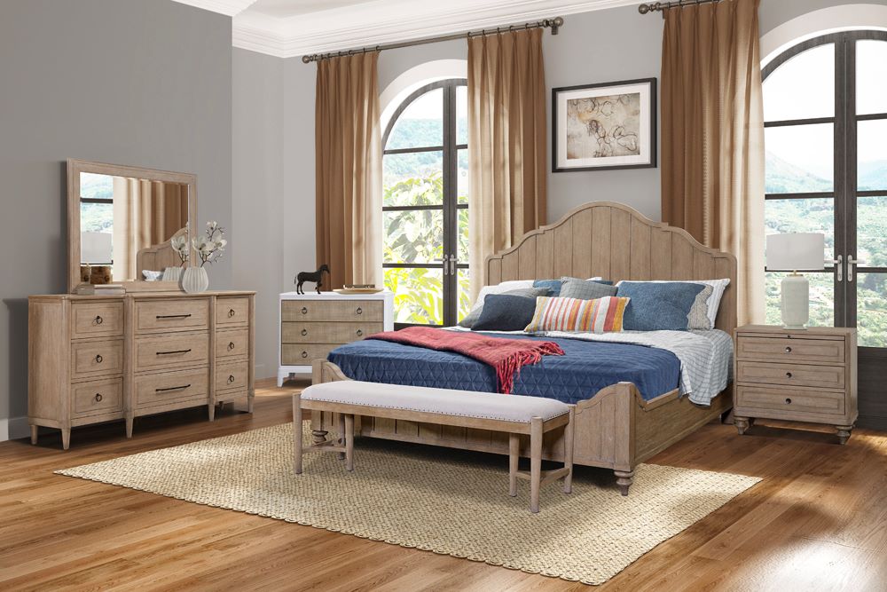 Queen Panel Bed In Sand Finish With Transitional Casual Design Queen Sand Solid Wood Mdf