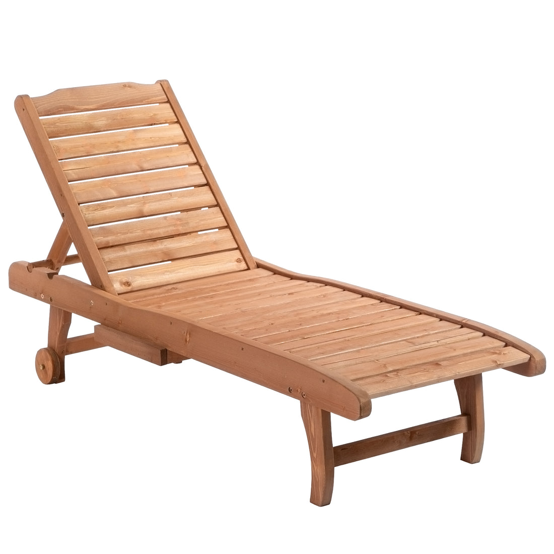 Outsunny Outdoor Chaise Lounge Pool Chair, Built In Table, Reclining Backrest For Sun Tanning Sunbathing, Rolling Wheels, Red Wood Look Natural Wood Wood