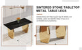 Table And Chair Set,Modern Rectangular Table With 0.4 Inch Black Patterned Tabletop And Gold Legs, Suitable For Kitchen, Dining Room, And Living Roomcomfortable Pu Seats,Perfect For Dinner, Meet Black Seats 6 Sintered Stone