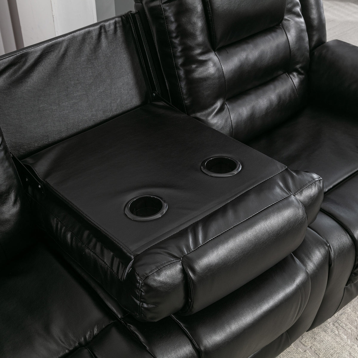 Home Theater Recliner Set Manual Recliner Chair With Wide Armrest, Two Built In Cup Holders For Living Room,Bedroom, Black Old Sku:Sg000760Aab Black Foam Pu Leather